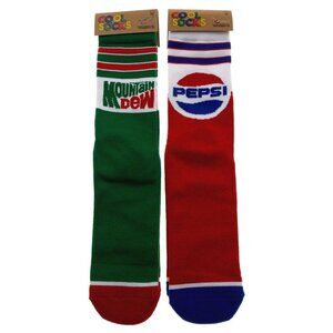 Pepsi Cola & Mountain Dew 2 Pair Soda Mens Cool Socks Gift Crew Cotton Spandex